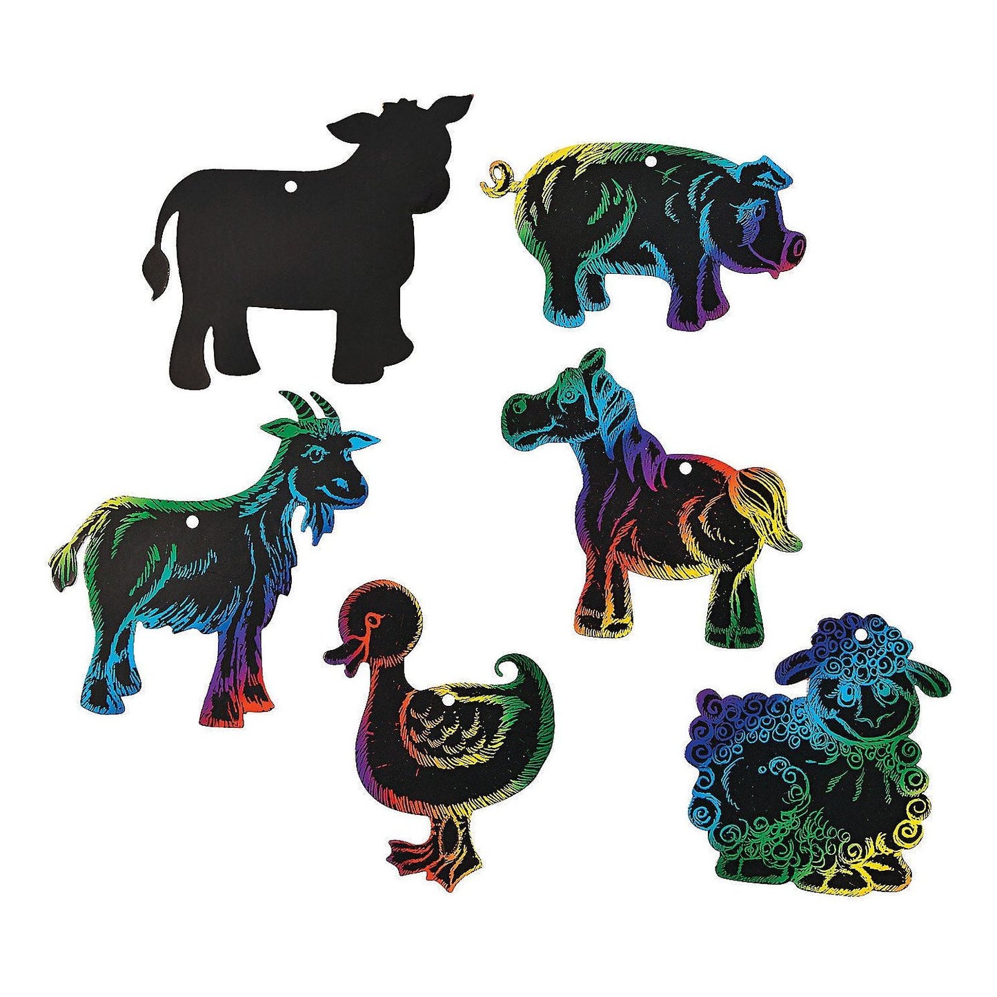 Paper Magic Color Scratch Farm Animal Ornaments, 3 1/2" - 5 1/2" x 4 1/2" - 5 1/2" , 24/pk