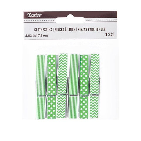 Decorative Gr. Printed Clothespins:2.75", 12 pcs.