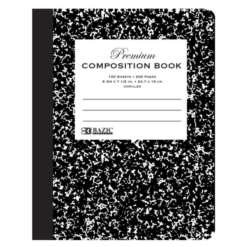 Black Composition Book Unruled 100 sheets