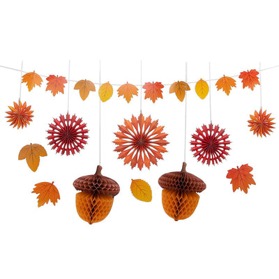 Warm Color Fall Leaf Hanging Decorations Kit  8"-16"  12 pcs/pk
