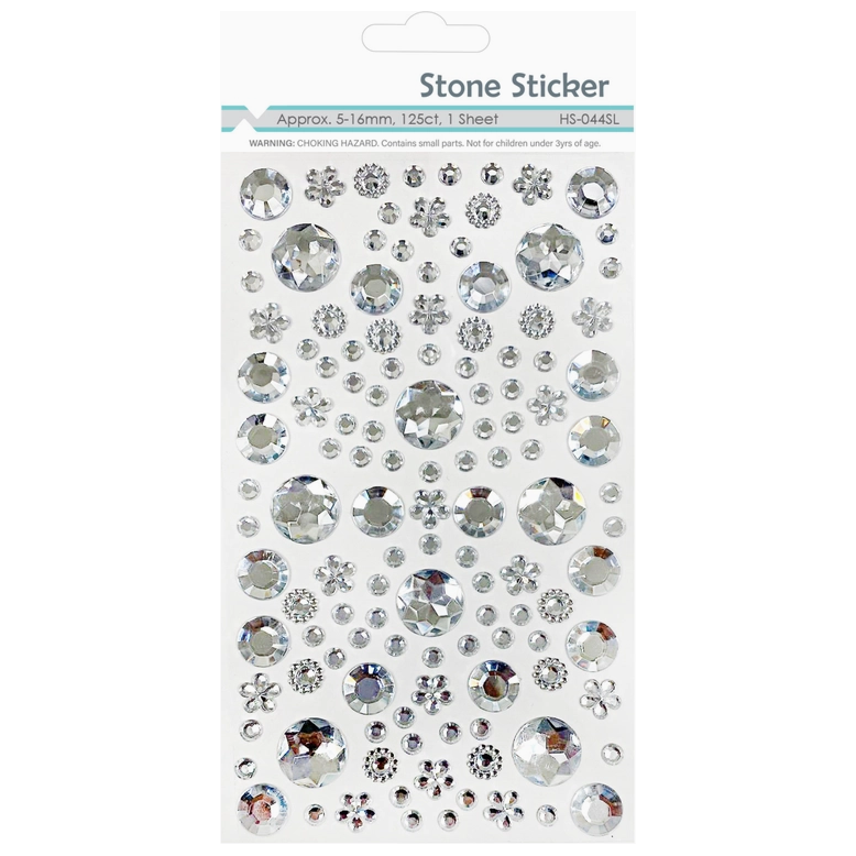 Adhesive Rhinestone Round and Flower Silver 5-16mm 125/pk