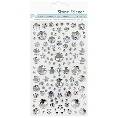 Adhesive Rhinestone Round and Flower Silver 5-16mm 125/pk