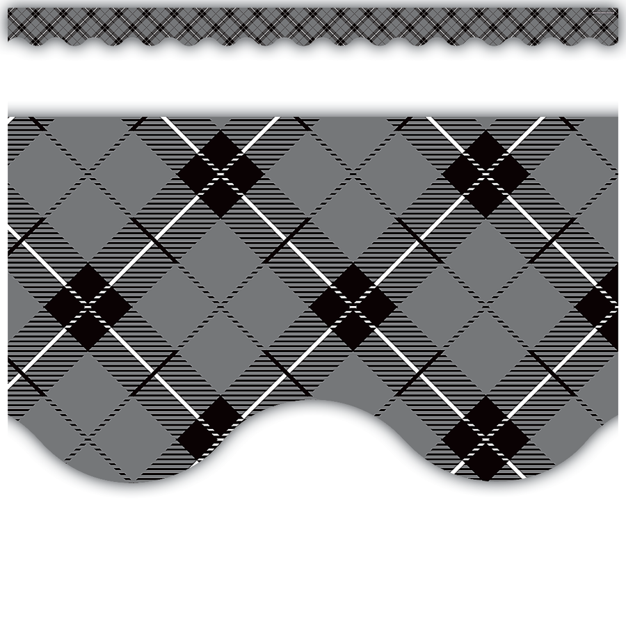 Gray Plaid Scalloped Border Trim