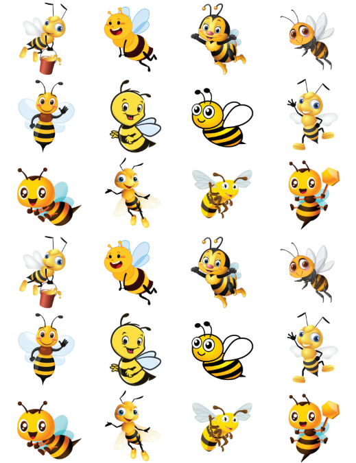 Happy Bees Stickers 1" 25mm Color Print 10/pk