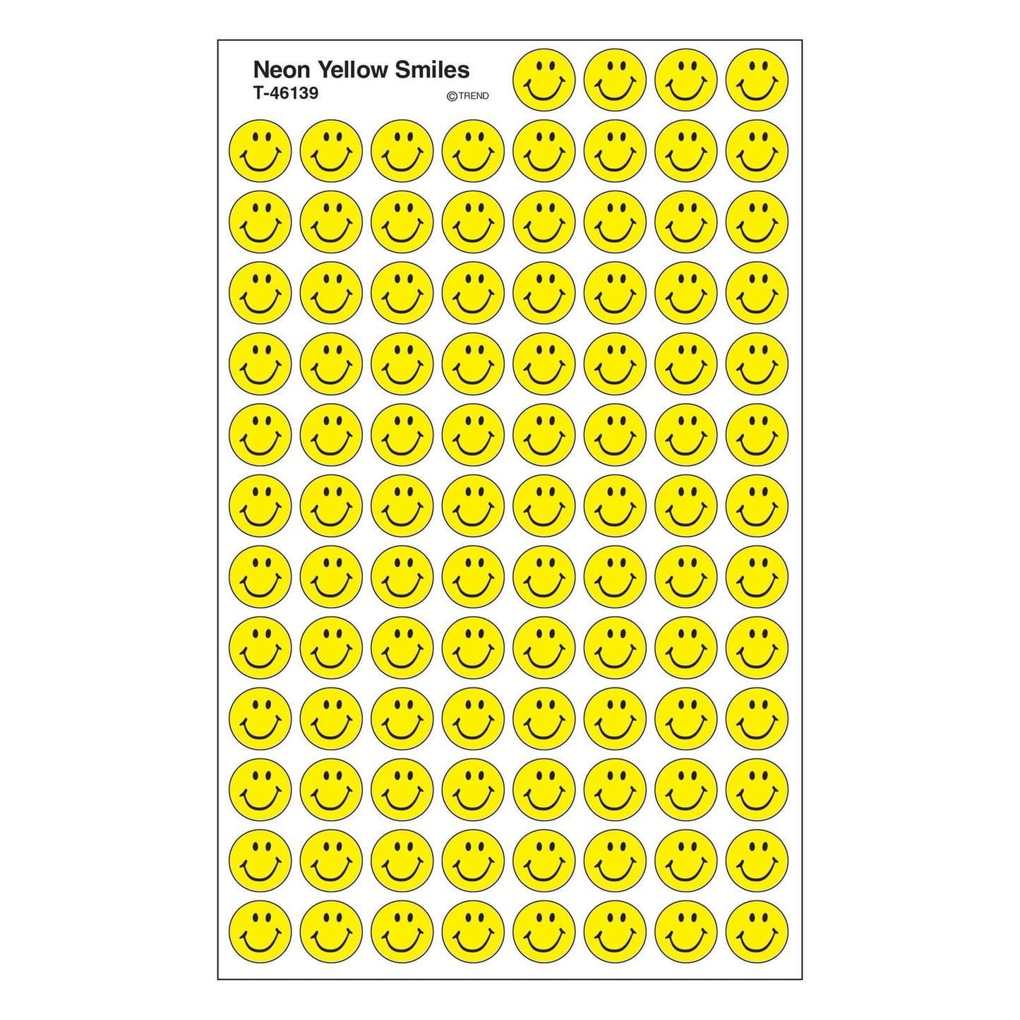 Neon Yellow Smile Stickers 7/16" (8 Sheets)