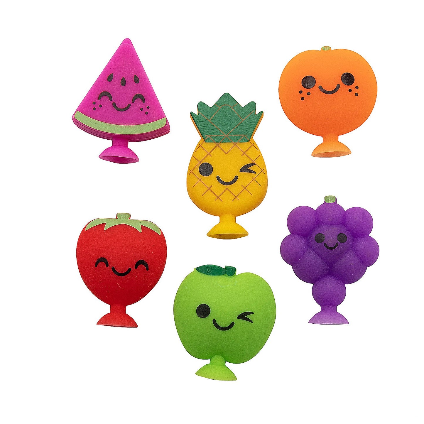 Mini Suction Cup Smiling Fruit Character Toys Assorted 1 1/2" 12/pk
