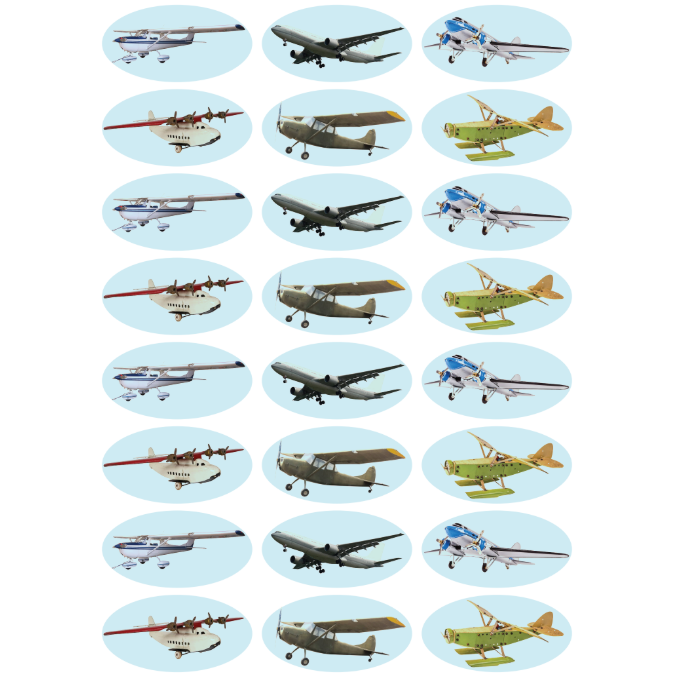 Stickers Airplanes Foil 1 1/2"  Oval 35mm x 18mm Color Print 10/pk