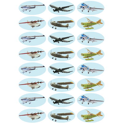 Stickers Airplanes Foil 1 1/2"  Oval 35mm x 18mm Color Print 10/pk