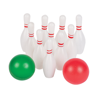 Plastic Mini Bowling Set With Ten 2 1/4" pins With 2 Balls