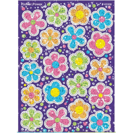 Flower Power Sparkle Stickers 4 1/8" x 5 3/4" (2 Sheets)