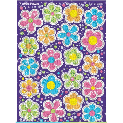 Flower Power Sparkle Stickers 4 1/8" x 5 3/4" (2 Sheets)