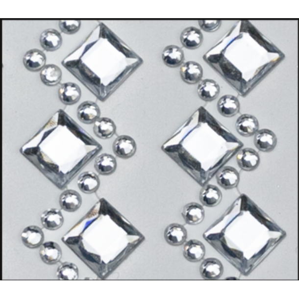 Adhesive Rhinestone Waved & Square Silver 16mm