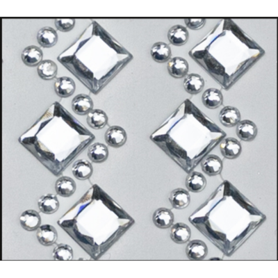 Adhesive Rhinestone Waved & Square Silver 16mm