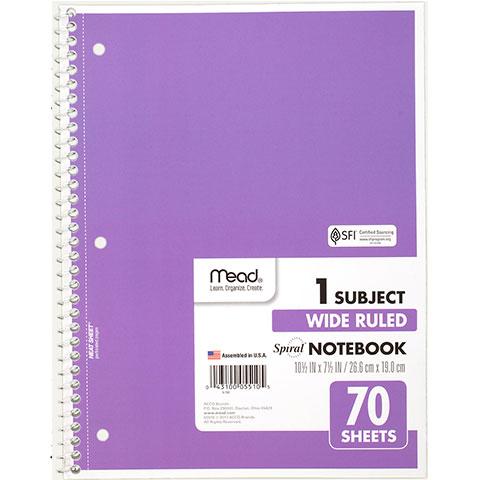 Mead Notebook Spiral 5 Subject Wide Ruled