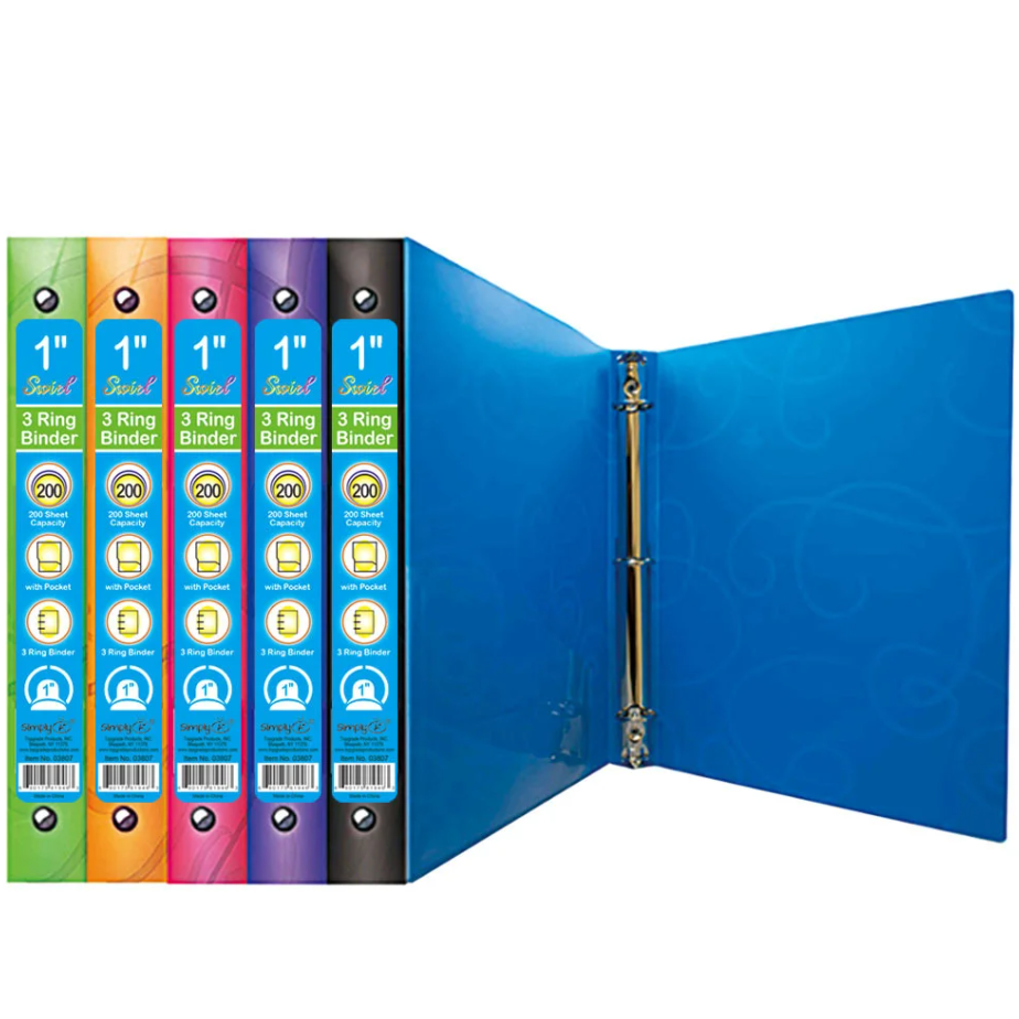 1" Round Ring Swirl Flexible Poly Binder With Pocket