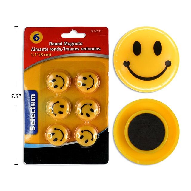 Happy Face Round Magnets 6pcs (1.1")