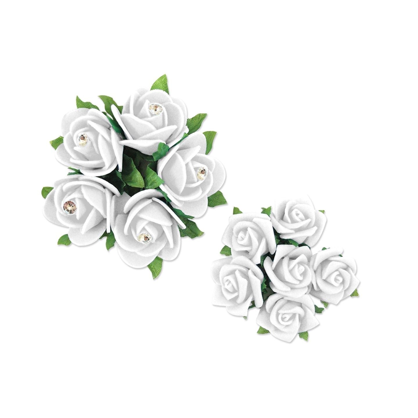 Foam Rose Floral Bouquets with Gem White 2/pk
