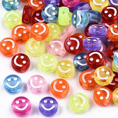 Acrylic smiley Beads Assorted 10mm, 2mm hole 100/pk