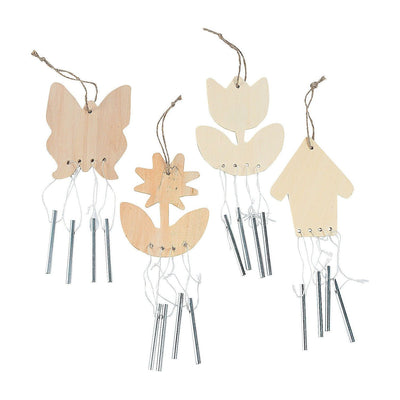 DIY Unfinished Wood Spring Icon-Shaped Wind Chimes, 11"  12/pk