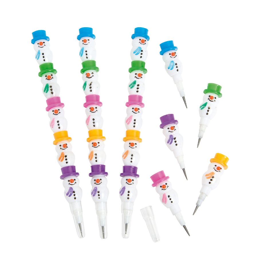 Plastic Stackable Snowman Pencils 12/pk