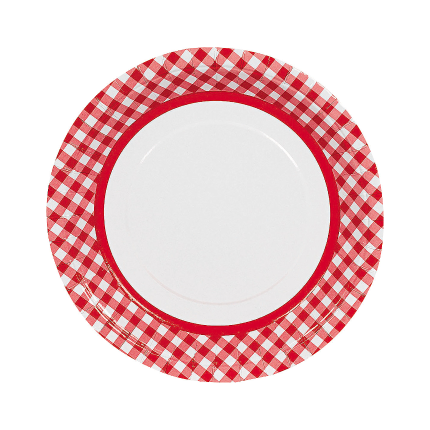 Red Gingham Paper Dinner Plates 24/pk
