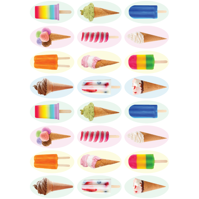 Ice Cream Stickers 1 1/2" Oval 35mm x 18mm Color Print 10/pk