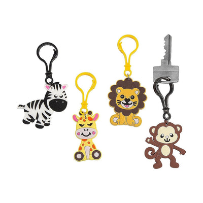 Zoo Animal Backpack Clip Keychains, Assorted, Rubber, 2" x 2" with a 2 1/4" , 12/pk