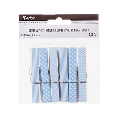 Decor. Lt. Blue Print. Clothespins:2.75",12 pcs.  (Discontinued)