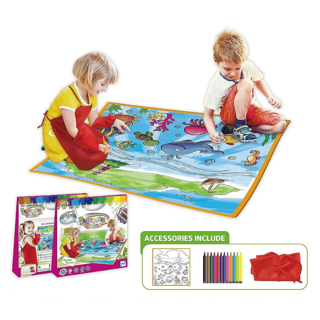 Large Coloring Play Mat & Apron With 12 Markers