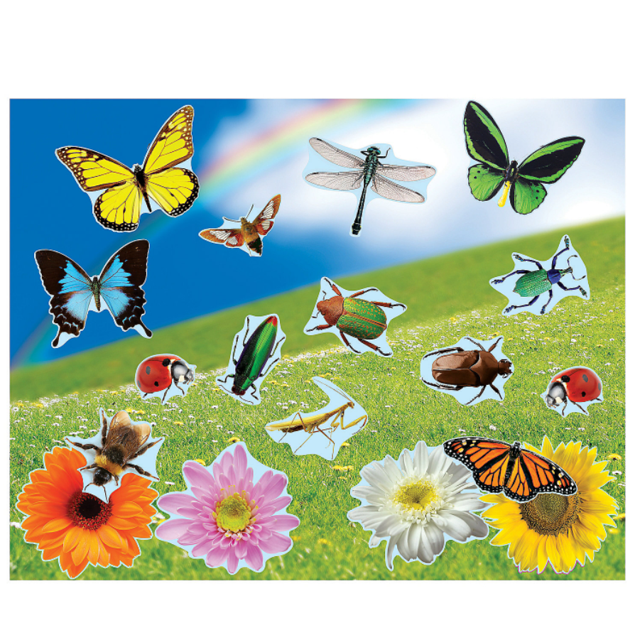 Realistic Bugs & Flowers Sticker Scenes - 12 Pc.
