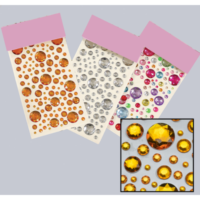 Adhesive Rhinestone Round Gold Assorted Sizes 120/pk