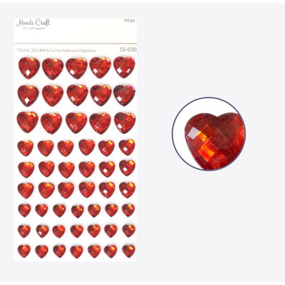 Adhesive Rhinestone Heart Red 54/pk