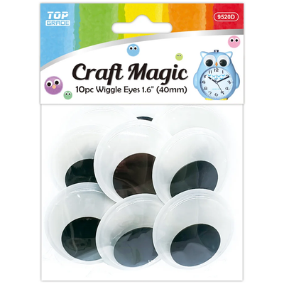 Paste On Wiggle Eyes (40mm, 10/pk)