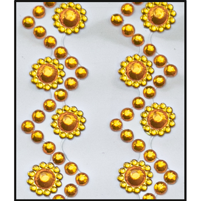 Adhesive Rhinestone Waved & Flower Gold 14mm