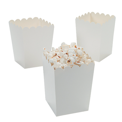 Paper Mini White Popcorn Boxes, 3" x 3" x 4" - 12/pk