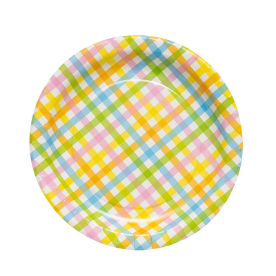 Pastel Gingham Paper Dinner Plates 8/pk