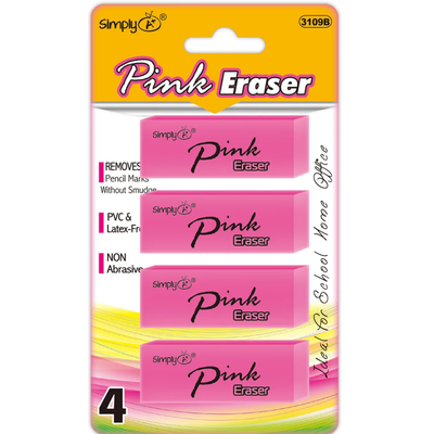 Pink Bevel Eraser (4/Pack)