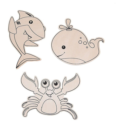 Color Your Own Sea Life Shapes, Wood Assorted, 5" - 12/pk.