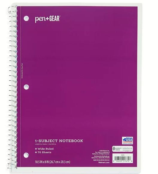 One Subject Spiral Wide Ruled 70 Sheets