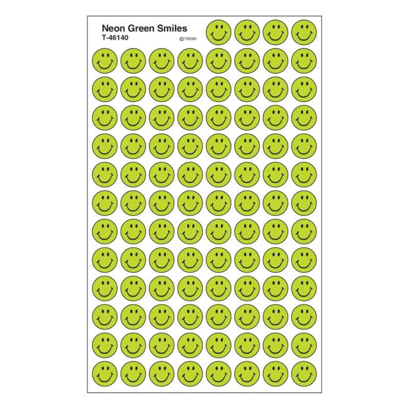 Neon Green Smiles Stickers 7/16" (8 Sheets)