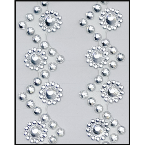 Adhesive Rhinestone Waved & Flower Silver 14mm