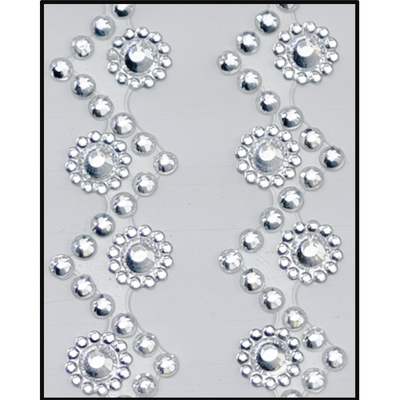 Adhesive Rhinestone Waved & Flower Silver 14mm