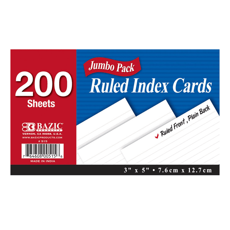 Index Card colored ruled 200 pk 3x5"