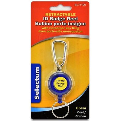 Retractable Plastic Badge Reel w/ Key Ring & Carabiner (65cm Wire Ext) 1/pk