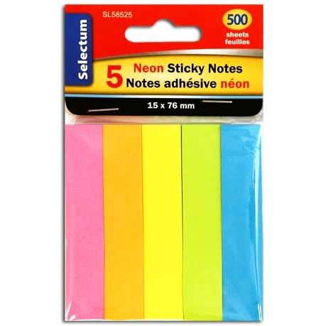5 Color Sticky Notes,500 Sheets,1/2" x 3"