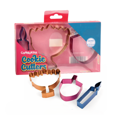 Stainless Steel Colored Chanukah Cookie Cutters Set 3pc
