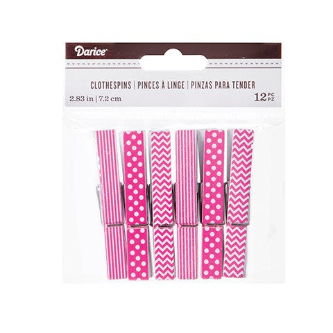 Dec. Fuchsia Printed Clothespins: 2.75", 12 pcs.