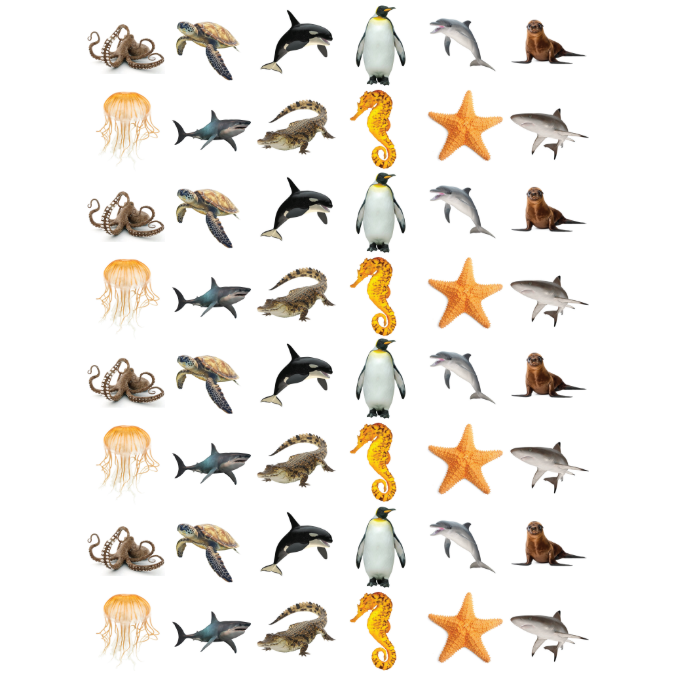 Water Animal Stickers Round 19mm Color Print 10/pk