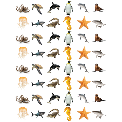 Water Animal Stickers Round 19mm Color Print 10/pk
