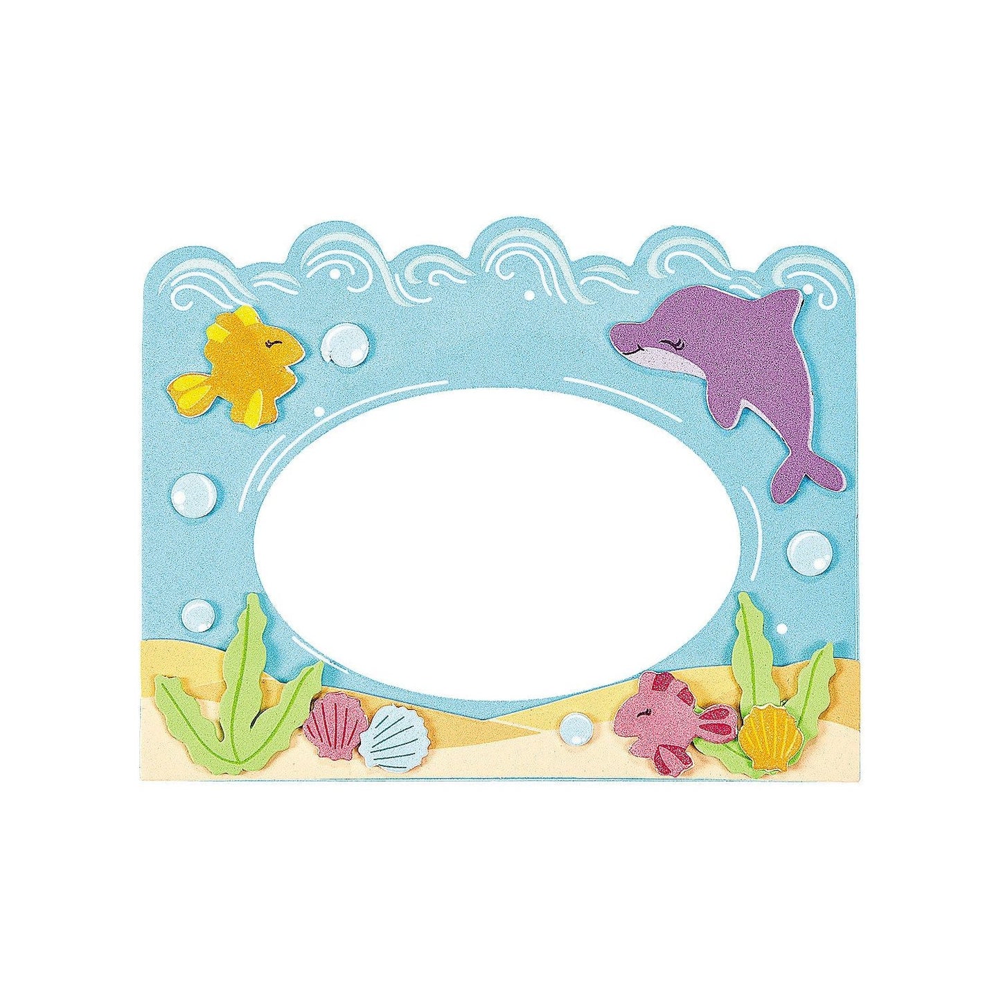 Foam Under the Sea Picture Frame Magnet Craft Kit 6" x 4 1/2" with a 4" x 2 1/2" photo space. Makes 12